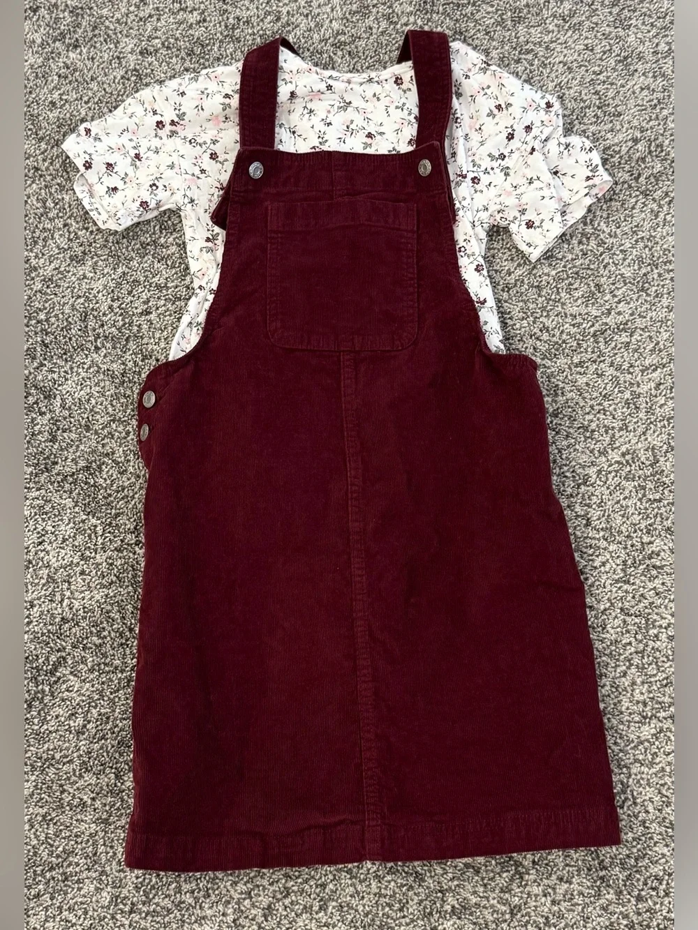 Gap Kids Burgundy Corduroy Pinafore Dress - Floral Tee Included